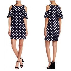 Eliza J Polka Dot Cold-Shoulder Stretch Dress sz 2
